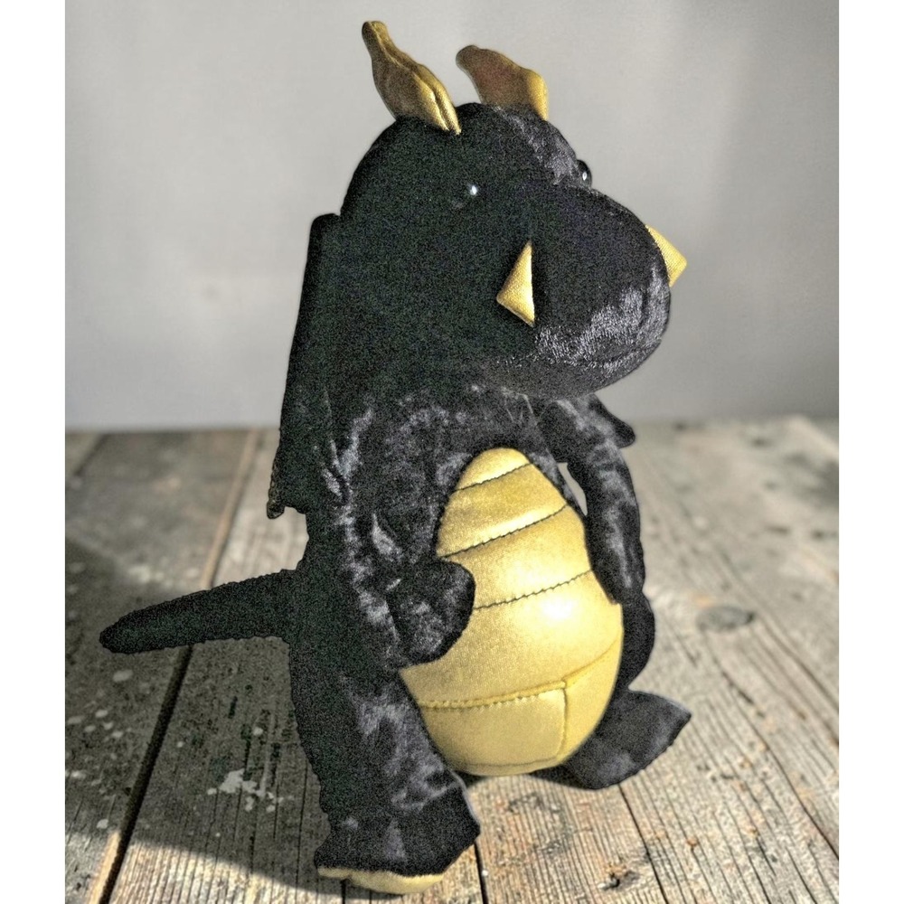 Douglas Brand Cuddle Toy Dragon 9" Black And Gold Shiny Wings Handsome-est